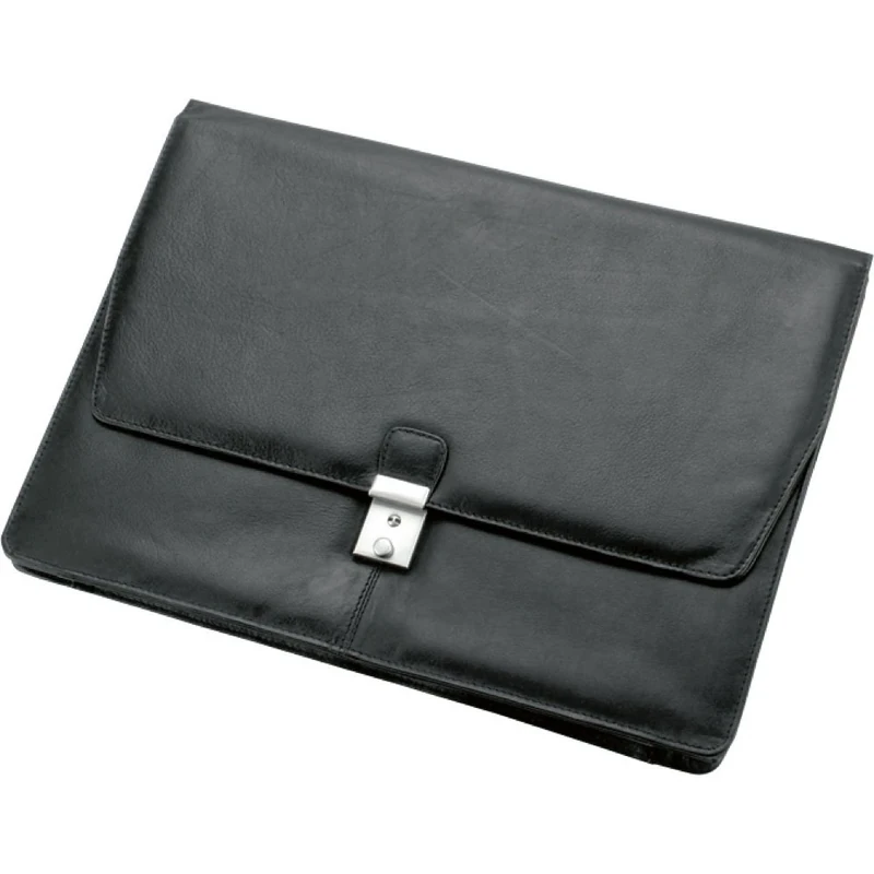 Alassio 41021 Tissano A4 College Folder Nappa Leather Conference Folder Document Folder Lockable Conference Pocket with Large Main Compartment Folder Approx. 28 x 39 x 2 cm Black