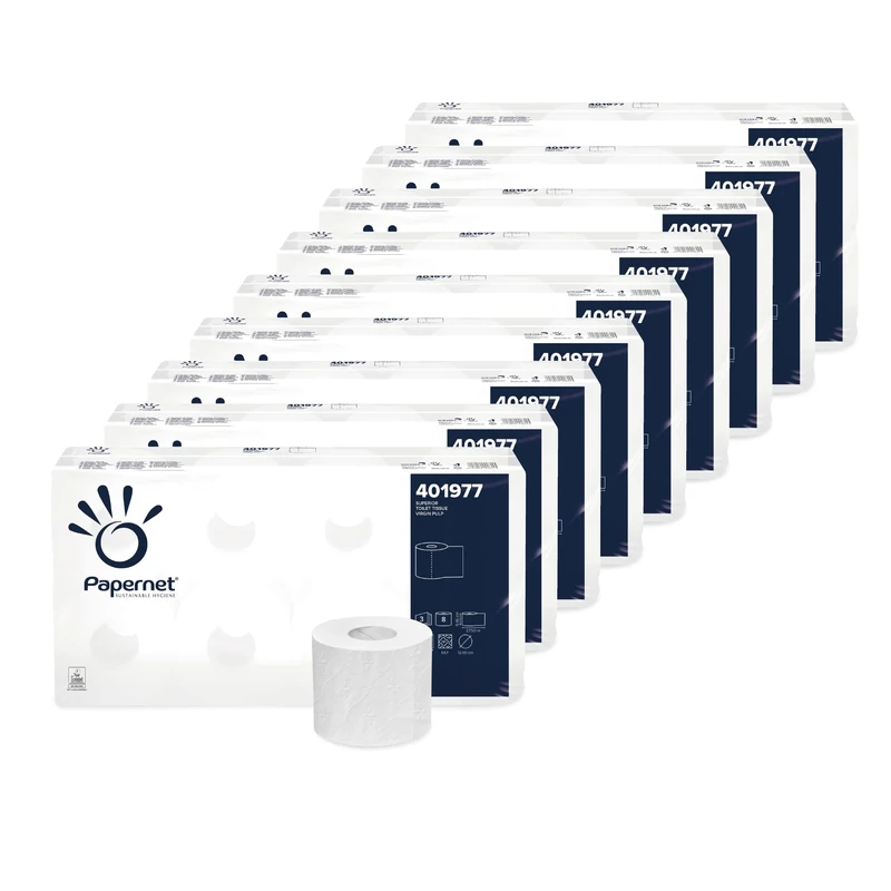 Papernet - Toilet Paper (401977), 9 Packs of 8 Pure Cellulose Paper Rolls, 72 in Total, Length 28m Each, 3 Plies, 250 Sheets Measuring 9.4 x 11cm Each
