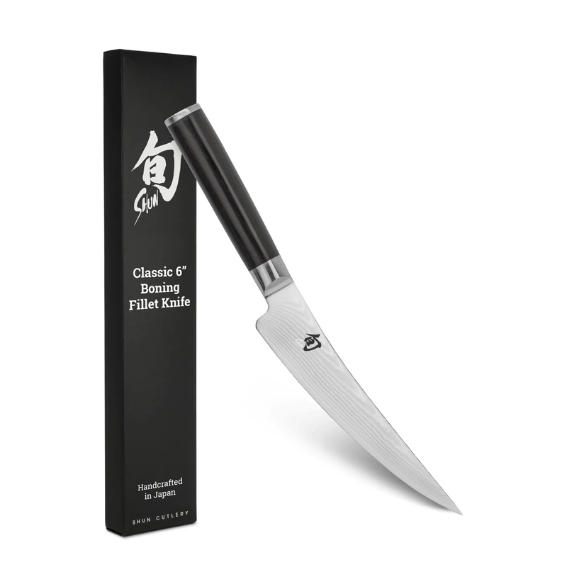 KAI Shun Classic Gokujo Boning Knife 16.5 cm Blade Length - Damascus Knife 32 Layers VG MAX Core - 61 (±1) HRC - Pakkawood Handle - Made in Japan - Forged Japanese Meat Knife