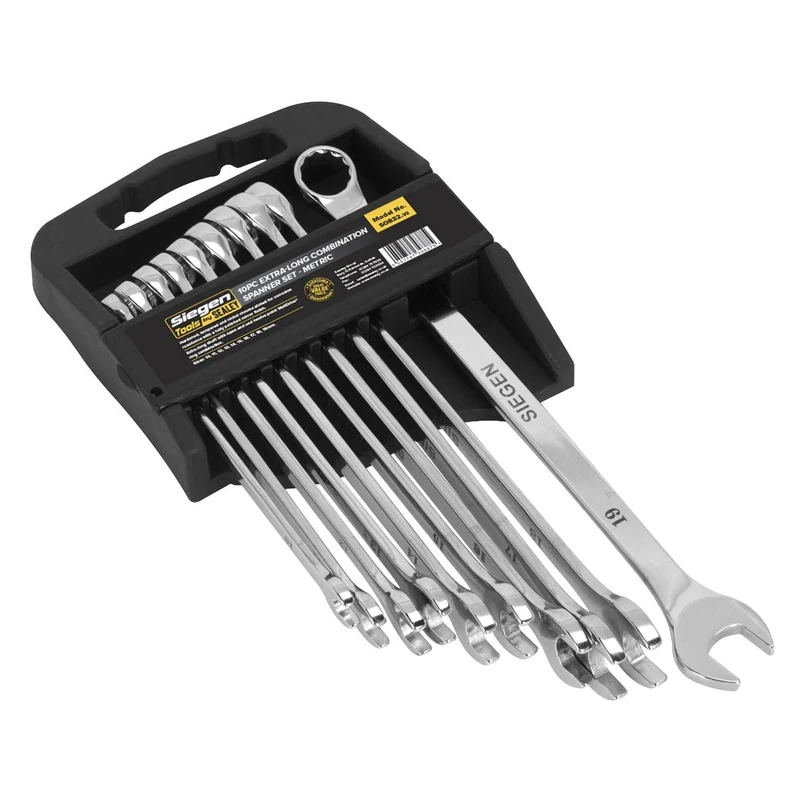 Sealey S0832 Metric Extra-Long Combination Spanner Set, Silver, 10 Pieces