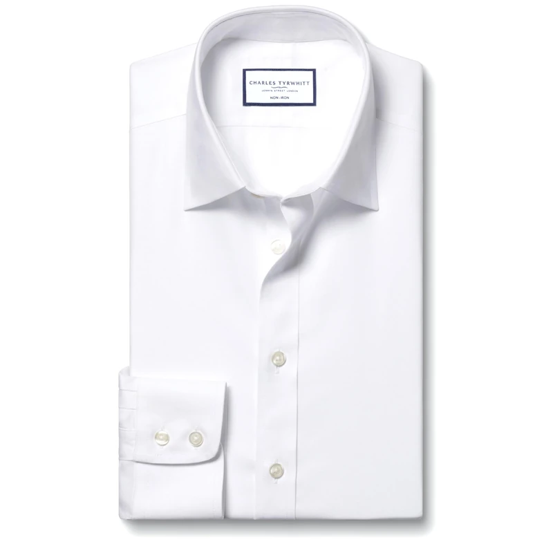 Charles Tyrwhitt Shirts for Men - White Non Iron with 100% Cotton Twill - Formal Dress Shirt for Work, Business & Weddings - Slim Fit with Classic Collar