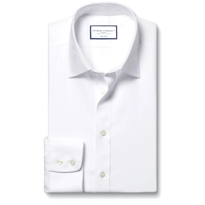 Charles Tyrwhitt Shirts for Men - White Non Iron with 100% Cotton Twill - Formal Dress Shirt for Work, Business & Weddings - Slim Fit with Classic Collar