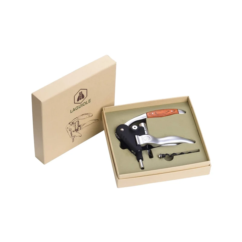 LAGUIOLE - Corkscrew with Cremallière Lever - Aluminium and Wood - with Spare Twist - Gift Box