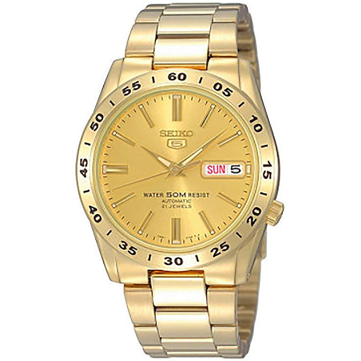 Seiko Men's Automatic Watch with Gold Dial Analogue Display and Gold Stainless Steel Bracelet SNKE06K1