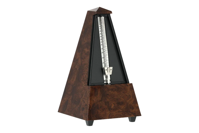 Wittner Metronome Taktell Pyramid Shape System Maelzel Designer Series - Plastic casing - Without bell - Root wood - Mechanically wound - No batteries required - Made in Germany
