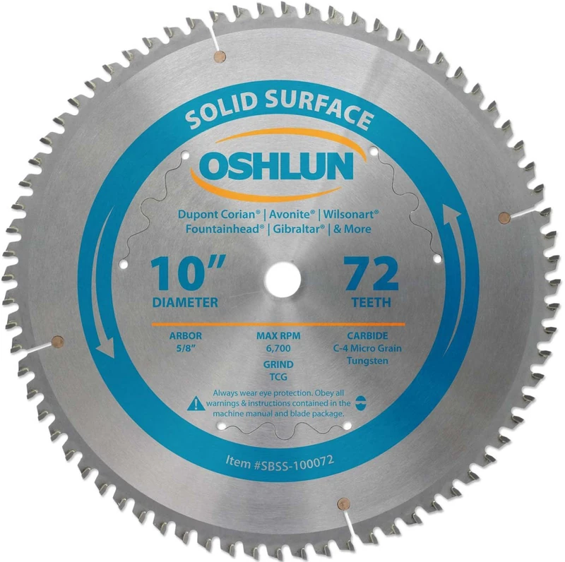 Oshlun SBSS-100072 10-Inch 72 Tooth TCG Saw Blade with 5/8-Inch Arbor for Solid Surface