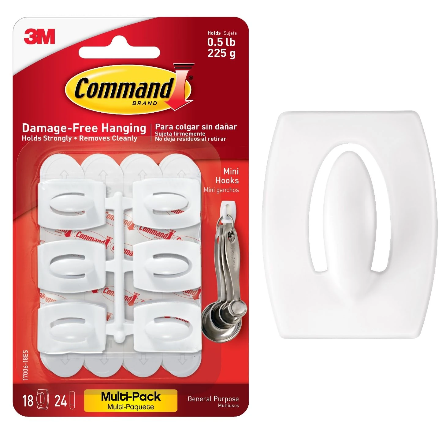 Command Mini Hooks, Value Pack - Pack of 18 Hooks and 24 Adhesive Strips, White - Damage Free Hanging