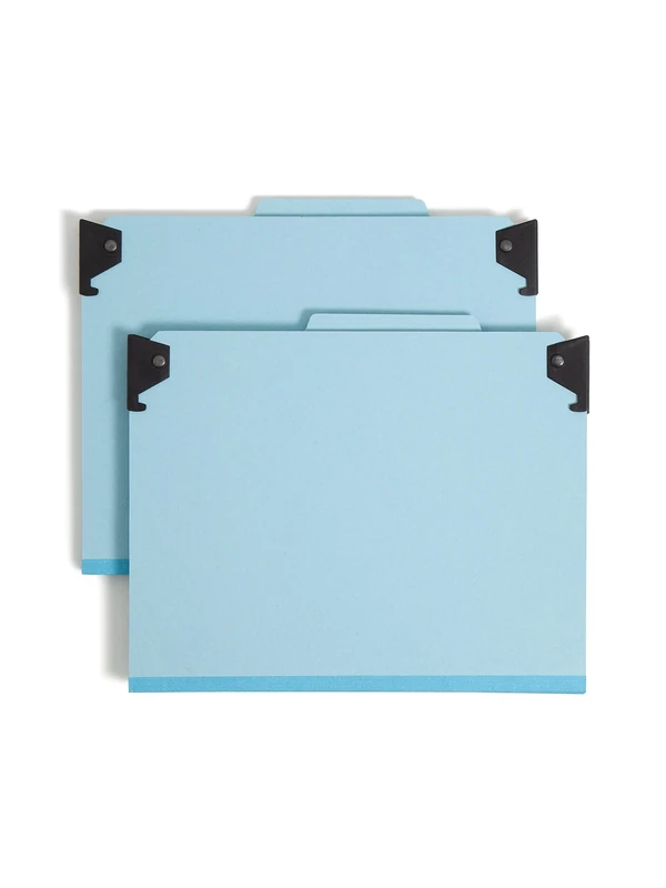 Smead FasTab Hanging Pressboard Classification File Folder with SafeSHIELD Fasteners, 1 Divider, 2" Expansion, Letter Size, Blue, 10 per Box (65105)