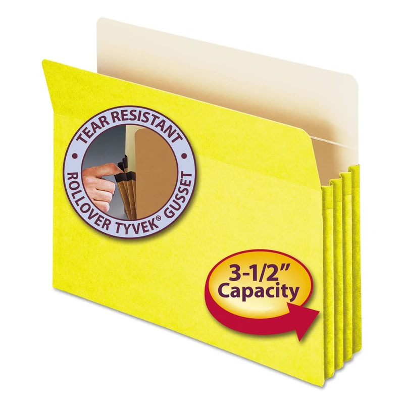 Smead File Pocket, Straight-Cut Tab, 3-1/2" Expansion, Letter Size, Yellow, 25 per Box (73233)