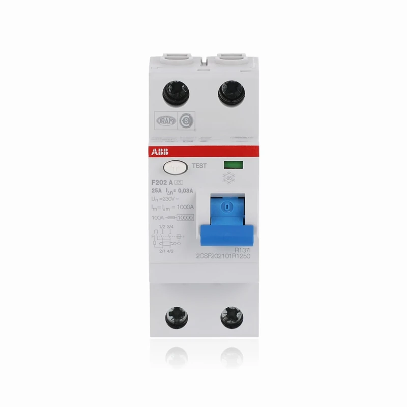 ABB Protecta Plus F202 A-25/0.03 Residual Current Circuit Breaker • 2 Pole • 25A • Type A • 30mA • RCCB • DIN Rail • F200 Series • Earth Fault Protection • 2CSF202101R1250