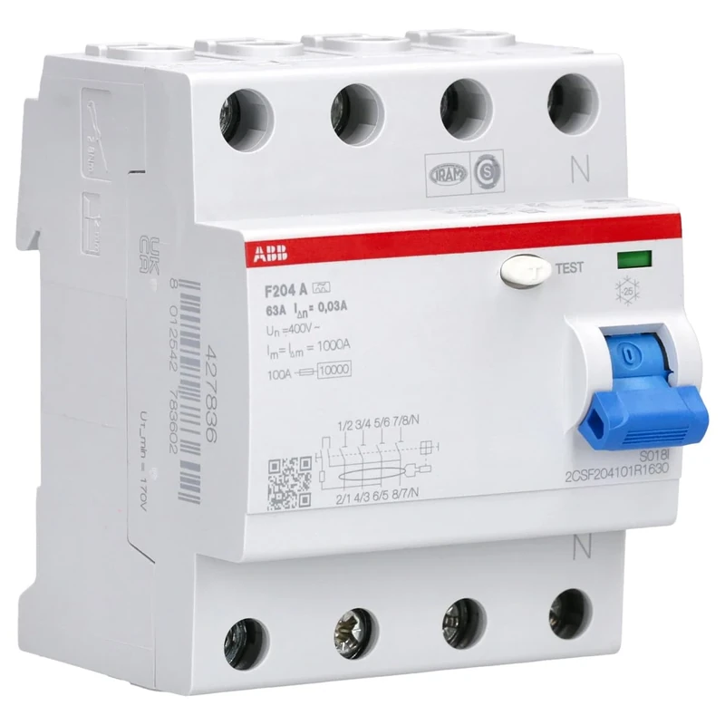 ABB F204A-63/0.03 4 Pole Residual Current devices RCD, 63 Amp Current, 30mA (2CSF204101R1630)