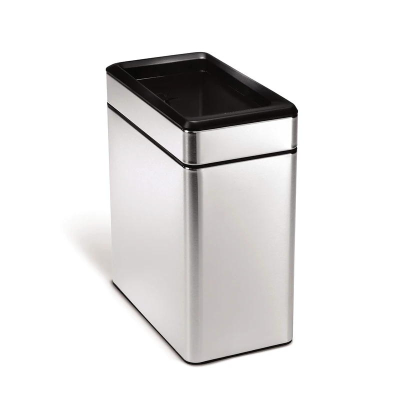 simplehuman CW1225 10L Slim Profile Open Office Business Commercial Bin, Lift-Off Lid, Inner Bucket, Fingerprint-proof, Brushed Stainless Steel, W 15.8 cm x H 33.1 cm x D 28.8 cm