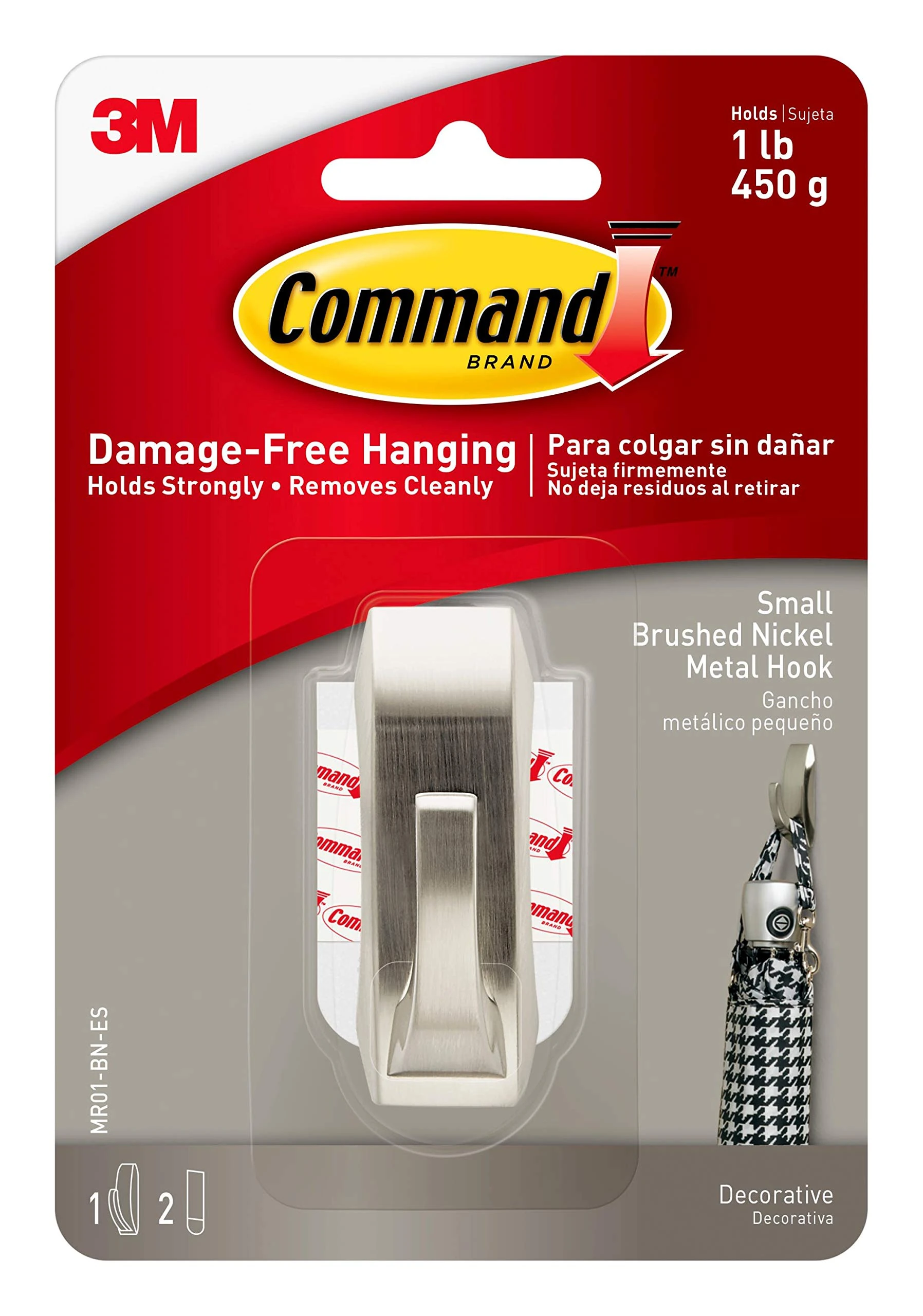 Command Small Modern Reflections Brushed Nickel Metal Hook MR01-BN