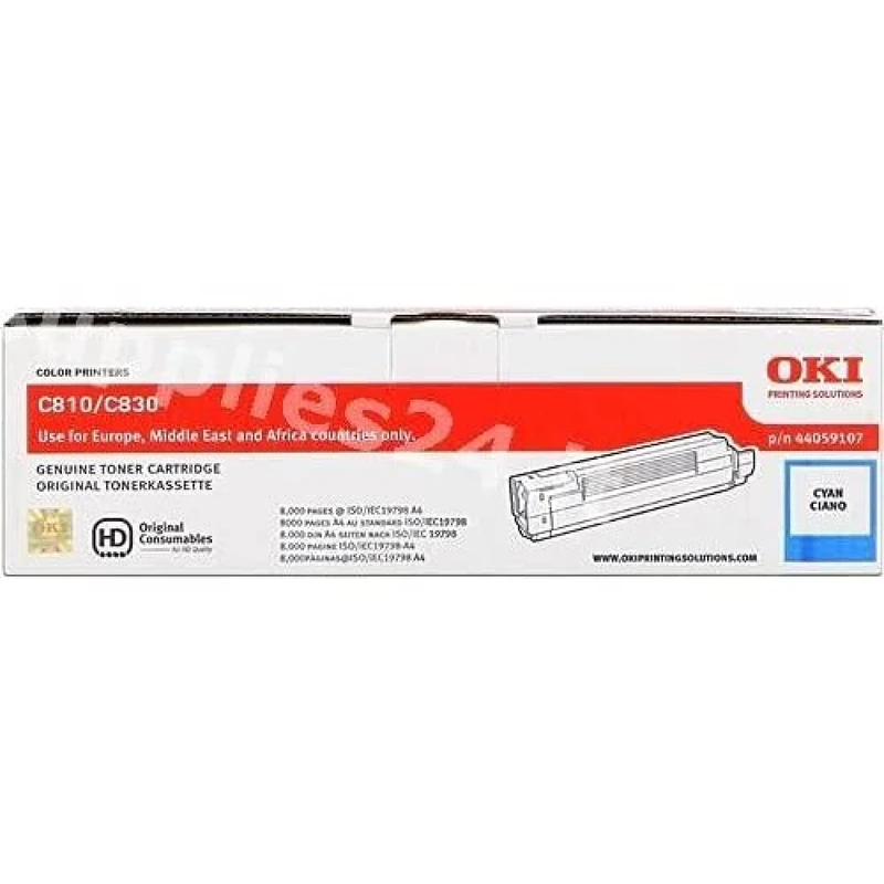 Oki Toner Cartridge for C810/C830 A3 Colour Printers (8000 Pages) - Cyan