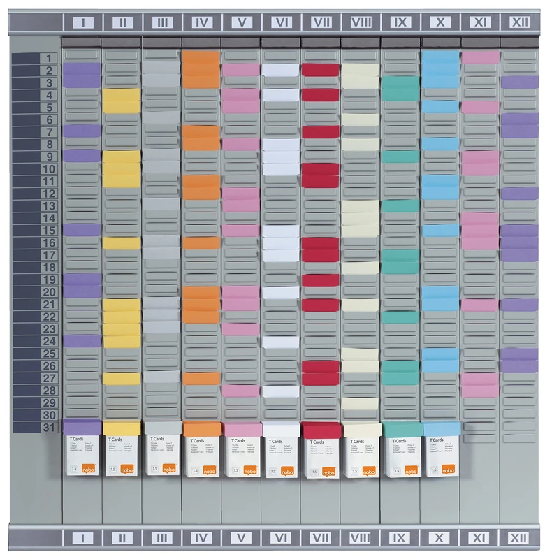 Nobo – T-Card Yearly Planner/Calendar Board (French Language) 13 Columns, 32 Slots 66 Haut. x 64,5 Larg. cm White
