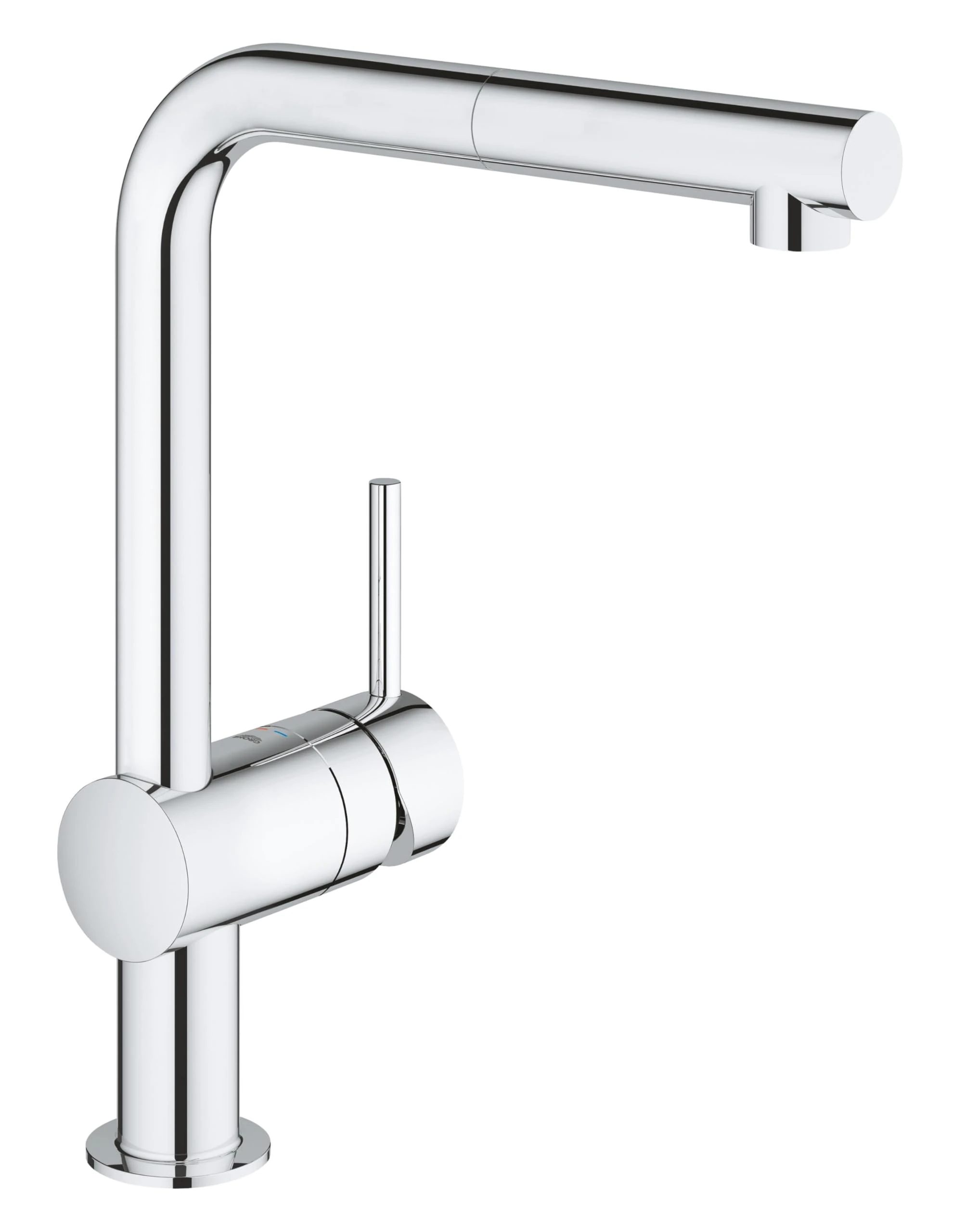 GROHE Minta - Pull Out Kitchen Sink Mixer Tap (Monobloc Installation, L-spout, 360° Swivel Range, Pull-Out Function, 46 mm Ceramic Cartridge, Tails 3/8 Inch), Size 329 mm, Chrome, 32168000
