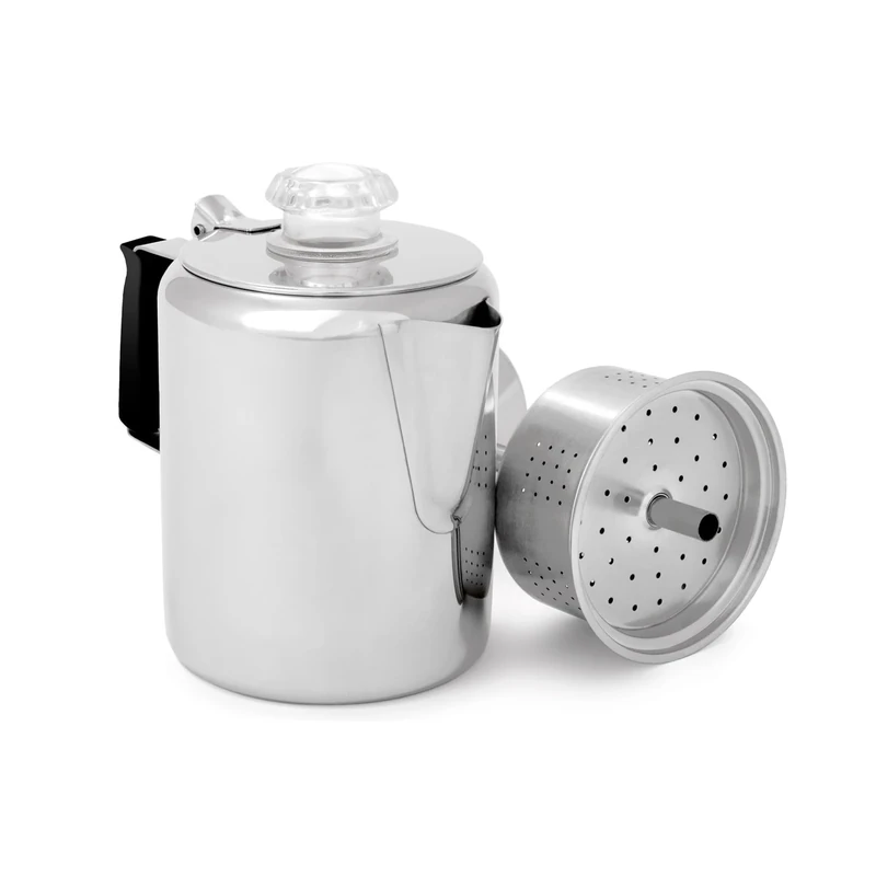 GSI Outdoors 3 Cup Percolator Coffee Pot Glacier Stainless Steel with Silicone Handle for Camping, Backpacking, Travel, RV & Hunting - Stove Safe