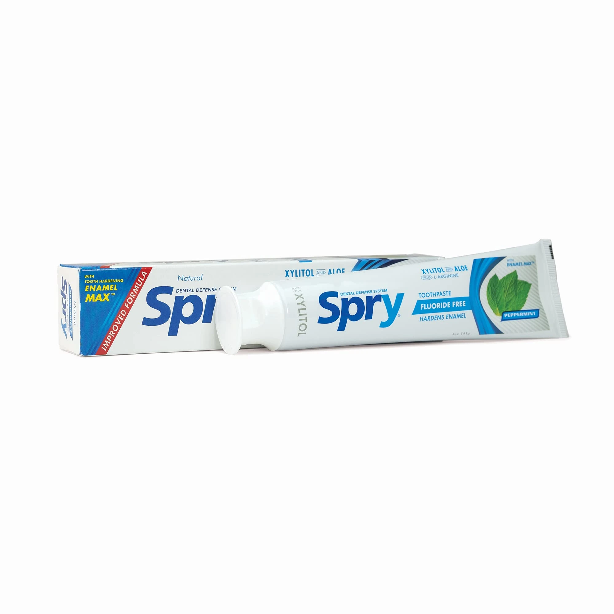 Spry Natural Xylitol Toothpaste 5oz for Adults and Kids - Fluoride Free, Gentle for Sensitive Teeth Whitening and Remineralizing, Breath Freshening, Mouth Moisturizing, Peppermint (Pack of 3)