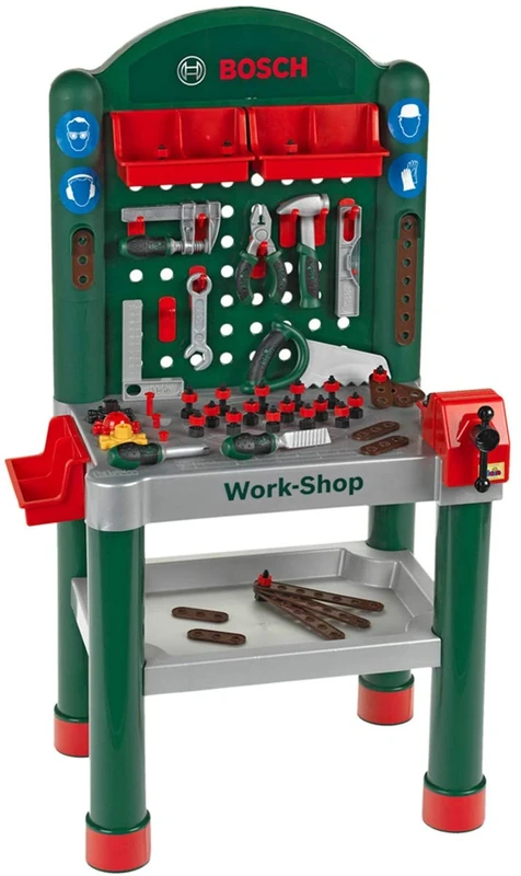 Theo Klein 8320 Bosch Workshop I 79 Parts | Work Surface with Learning Function I Dimensions: 50 cm 37 cm 102 cm I Toy for Children Aged 3 Years and up