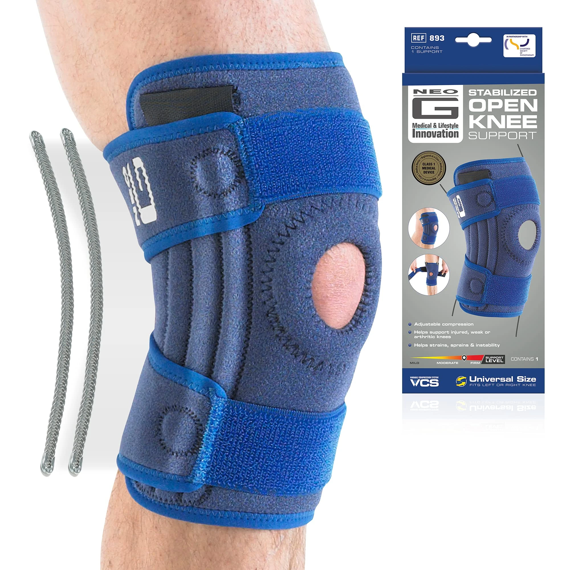 Neo-G Knee Support Brace Stabilised Open Patella - For Knee Pain Arthritis, Joint Pain, Meniscus Tear, Ligament Injuries - Adjustable Compression Knee Support Patella Knee Strap