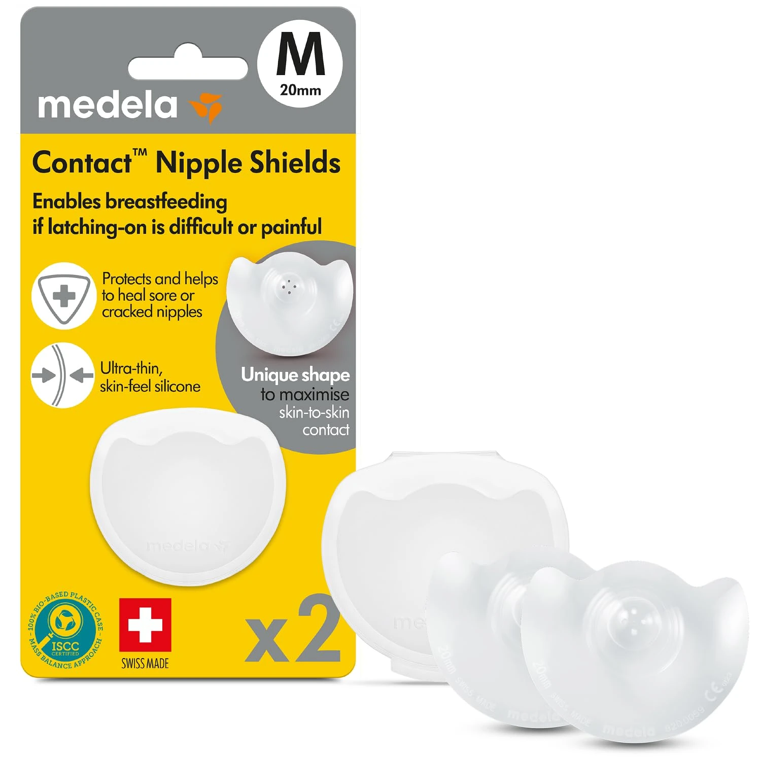 Medela Silicone Contact Nipple Shields, Soft Ultra-Thin Design, Made Without BPA, 1 Pack of 2 Shields (20 mm) and Case