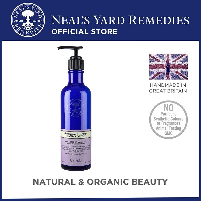 Neal's Yard Remedies Geranium & Orange Hand Lotion, Hand Cream with Geranium and Orange Essential Oils, Vegan & Cruelty-Free, 200ml