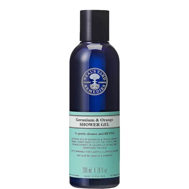 Neal's Yard Remedies Geranium & Orange Shower Gel, Energising Body Wash, Uplifting Scent, Vegan & Cruelty-Free, 200ml