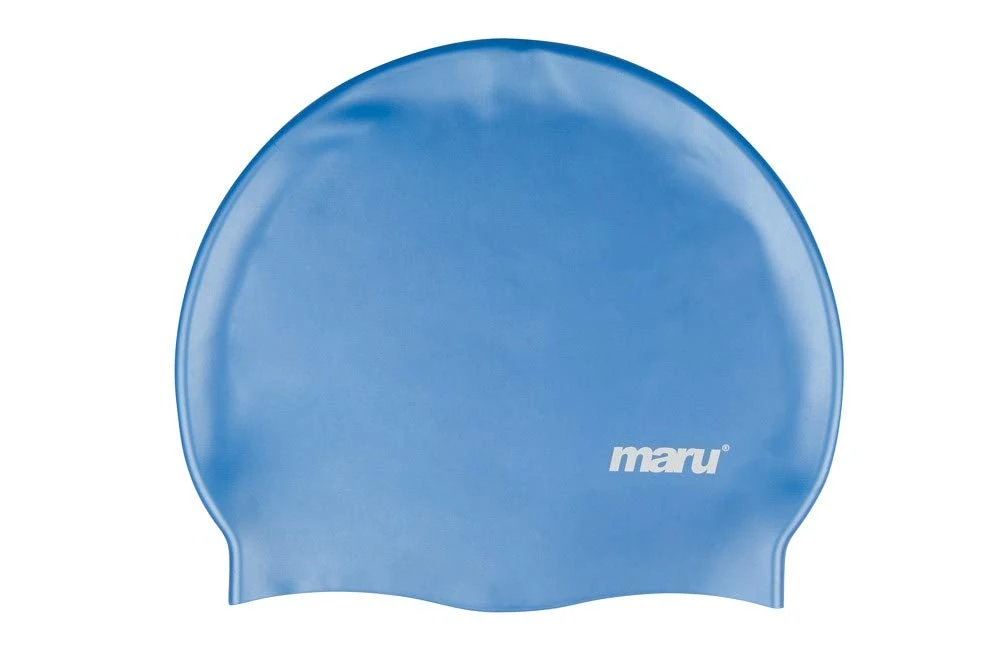 MARU Swimming Hat, 100% Silicone Swim Cap, Unisex Adult Swimming Cap, Lightweight Swimming Caps for Men and Women, Comfortable and Durable Swim Hats Designed in the UK (Blue, One Size)
