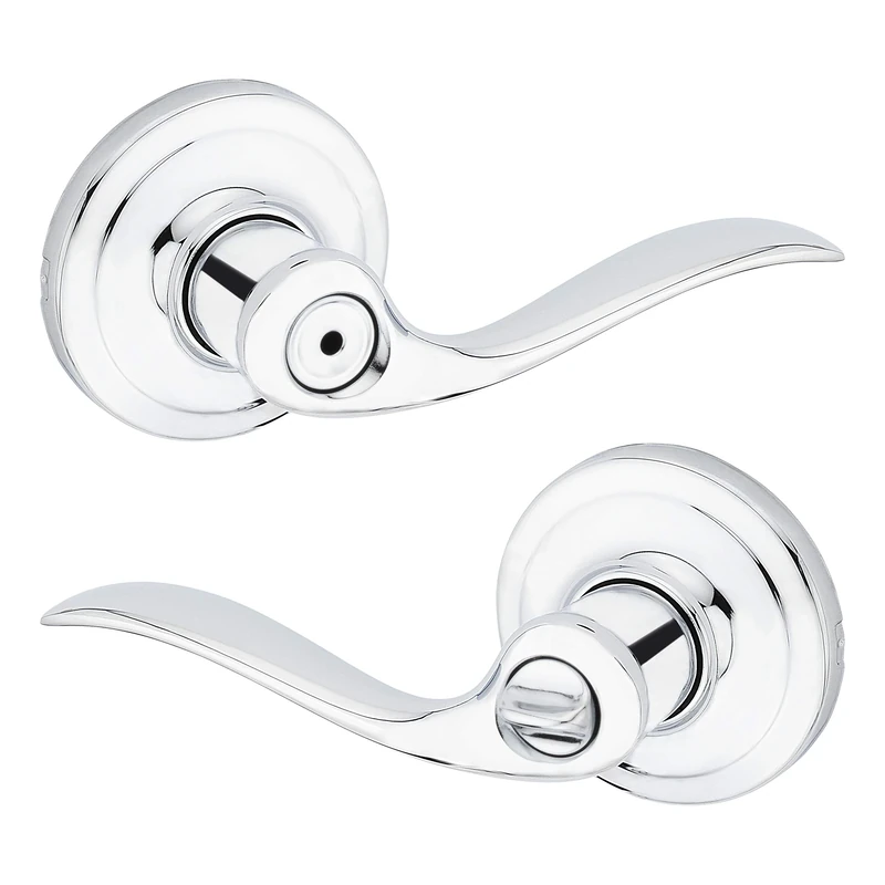 Kwikset 97300-728 Tustin Door Handle Lever with Traditional Wave Design for Home Bedroom or Bathroom Privacy in Polished Chrome