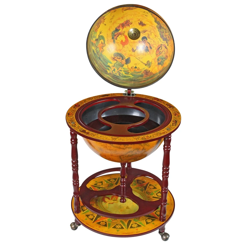Design Toscano SJ45001 Sixteenth-Century Italian Replica Globe Bar Cart Cabinet on Wheels, 96.5 cm, MDF Wood, Sepia Finish