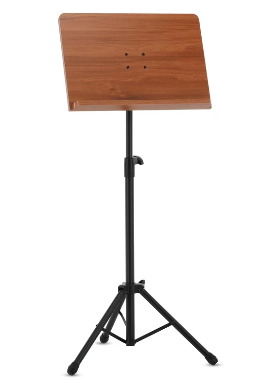 GEWA Orchestra Music Stand - Desk Plate Brown Wood - Tripod Black - Foldable Feet - ABS and Prism Joint - Height 67-120 cm - Weight 4.0 kg