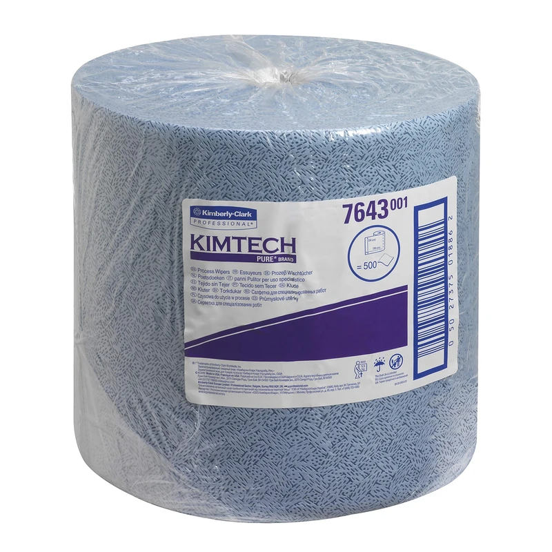 Kimtech Blue Process Wipers 7643, Heavy-Duty Cleaning Wipers for Chemical Use, Low-Lint, Silicon-Free, 1-Ply Embossed Roll,1 x 500 Sheets