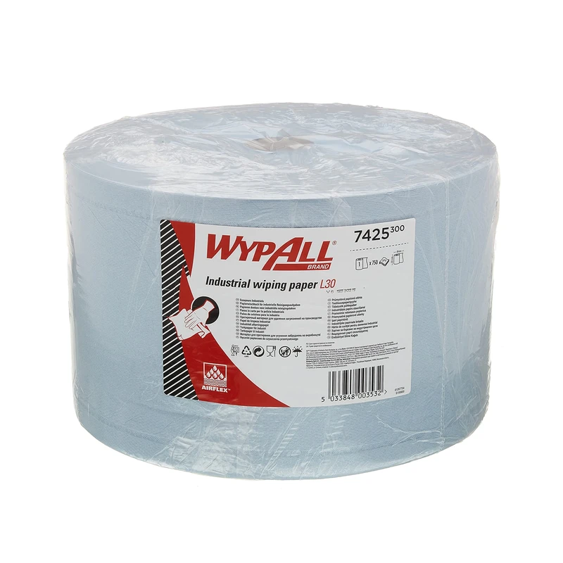 WypAll 7425 Industrial Wiping Paper L30 Jumbo Roll, 3 ply, Blue (1 roll x 750 sheets)