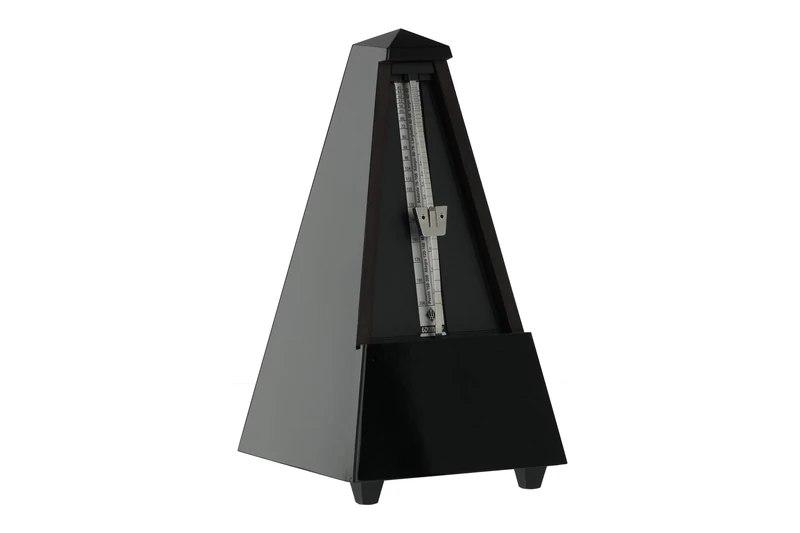 Wittner Metronome Taktell Pyramid Shape System Maelzel Series 810 - Solid wood casing - With bell - High gloss black - Mechanically wound - No batteries required - Made in Germany