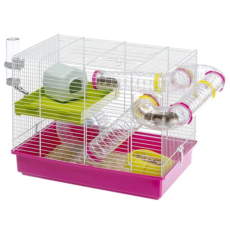 Ferplast Laura Hamster Cage - Interactive Multi-Level Habitat with Tunnel System, Accessories Included, Transparent Base, 46x29.5xh37.5 cm