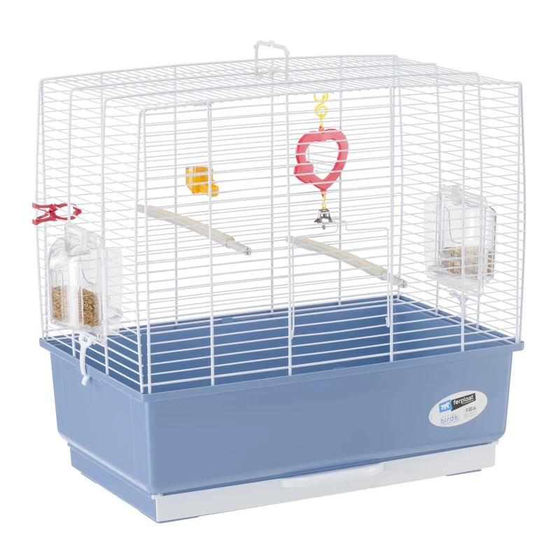 Ferplast Bird Cage Canary Cage Rekord 3, Complete with Accessories and Rotating Feeders, Sturdy White Painted Metal and Blue Plastic Bottom, 49 X 30 XH 48.5 cm