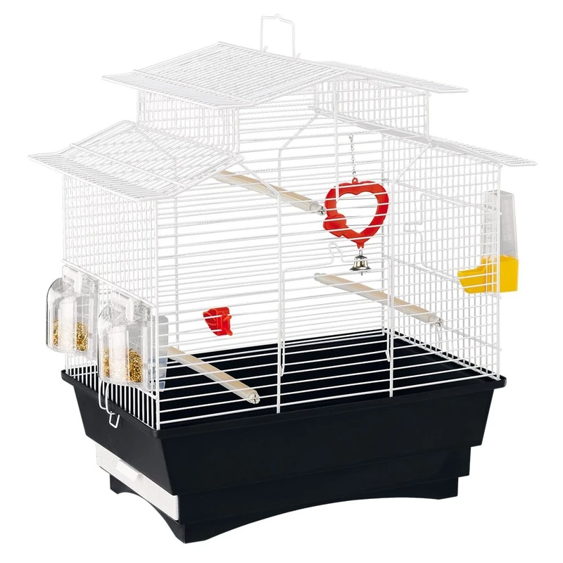 Ferplast Bird Cage PAGODA Cage for Birds, Canaries, Budgies, Finches, Metal, Accessories Included Rotating Feeders Perches, 47 x 29.5 x h 50 cm.