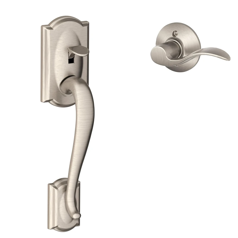 Schlage FE285 CAM 619 Acc LH Camelot Front Entry Handleset with Interior Accent Lever for Left Handed Door, Satin Nickel