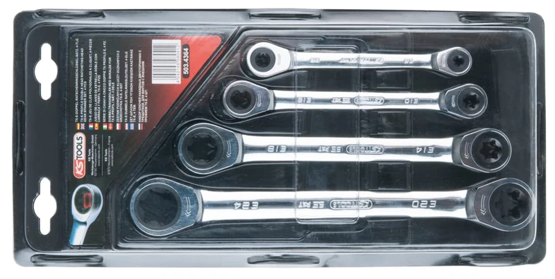 KS Tools 503.4364 Gear+ Dbl Ring Ratchet Spanner (4 Pieces) E6-E24