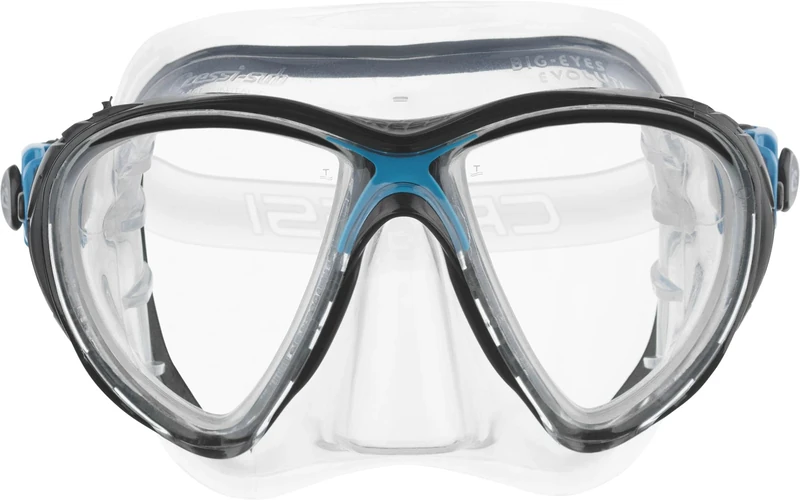 Cressi Big Eyes Evo & Alpha Ultra Dry Snorkel Set - Raked-Lens Diving Mask - Silicone Skirt Snorkel Mask - Dry-Top Technology Scuba Diving Gear - Clear/Blue