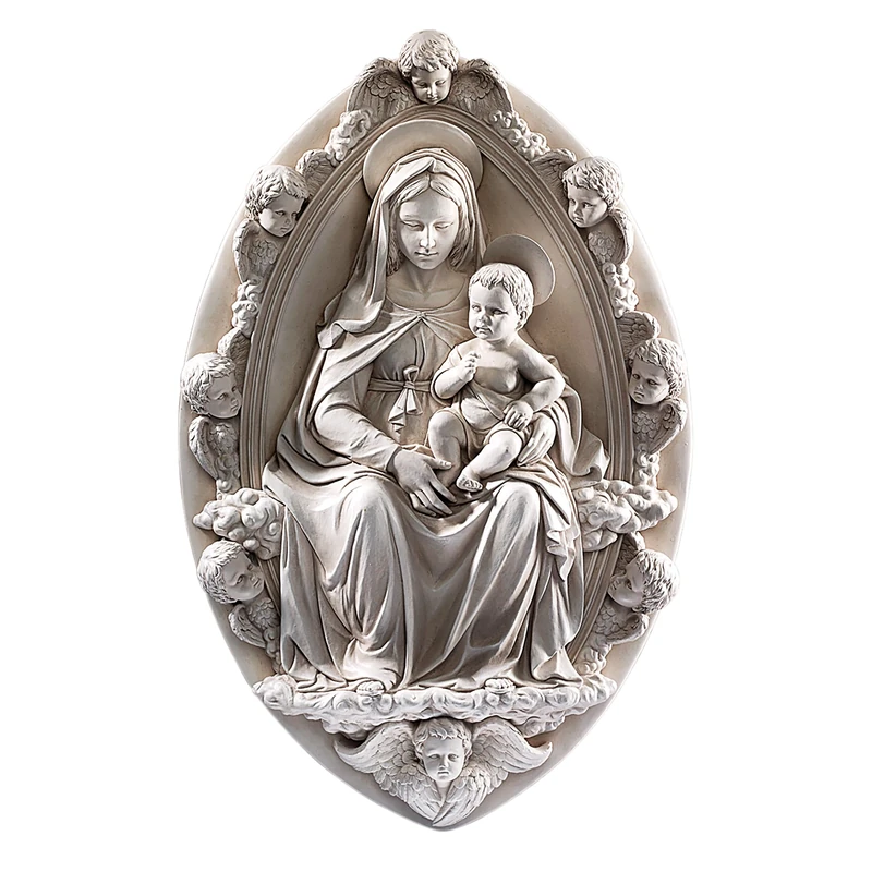 Design Toscano DB383045 Madonna and Child (1430) Wall Sculpture, Faux Stone Finish
