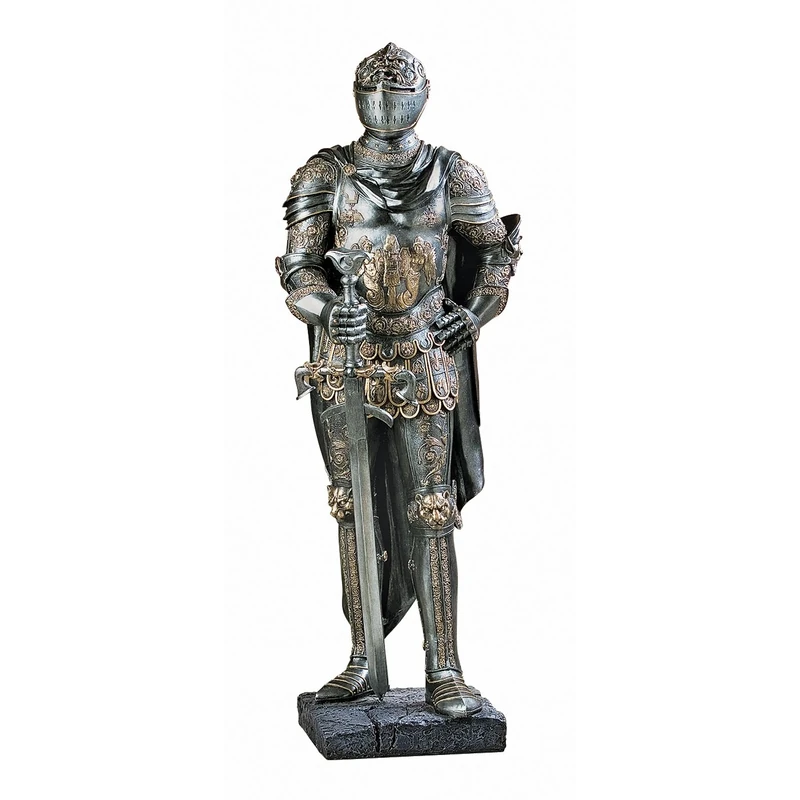 Design Toscano CL4256 The King's Guard Medieval Decor Half Scale Knight Armor Gothic Statue, 99 cm, Polyresin, Two Tone Metallic, Gold,silver