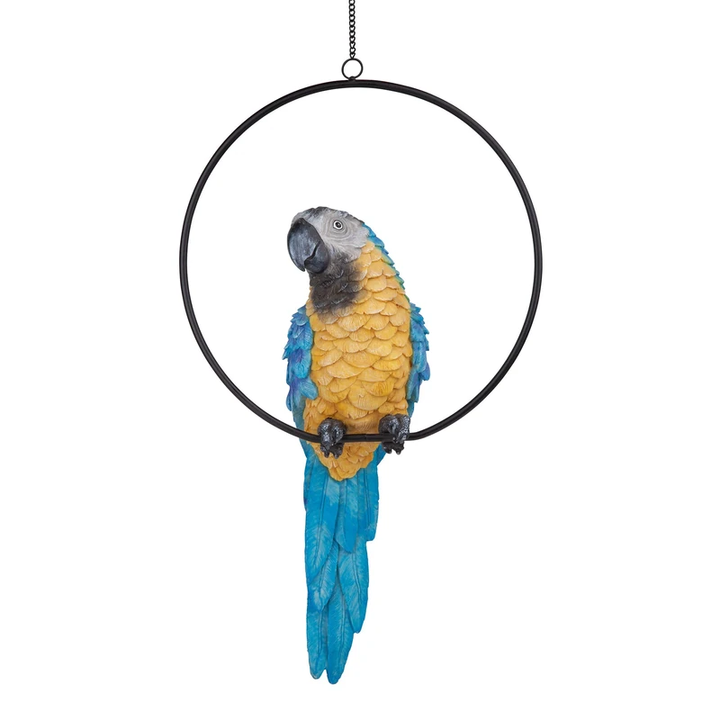 Design Toscano Polly in Paradise Parrot Hanging Bird Ring Perch Statue, Large 53.25 cm, Polyresin, Full Color