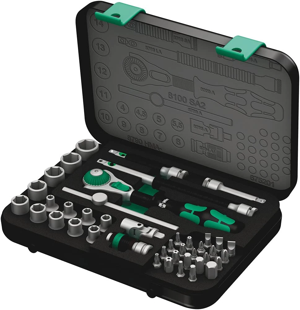 Wera 8100 SA 2 Zyklop Speed Ratchet, Sockets, Bits and Accessories Set, 1/4" Drive, 42PC, 05003533001