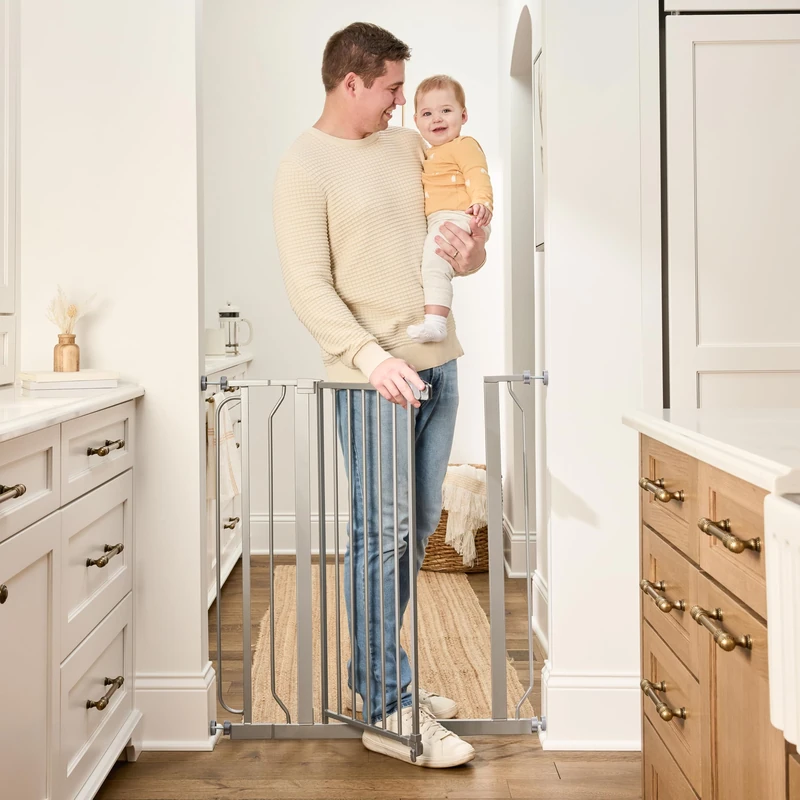 Regalo Easy Step Extra Tall Walk Thru Baby Gate, Bonus Kit, Includes 4-Inch Extension Kit, Pressure Mount Kit and Wall Cups and Mounting Kit, Platinum