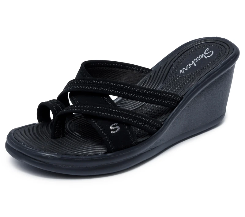 Skechers Cali Women's Rumblers-Beautiful People Wedge Sandal, Black, 6 - Image 1