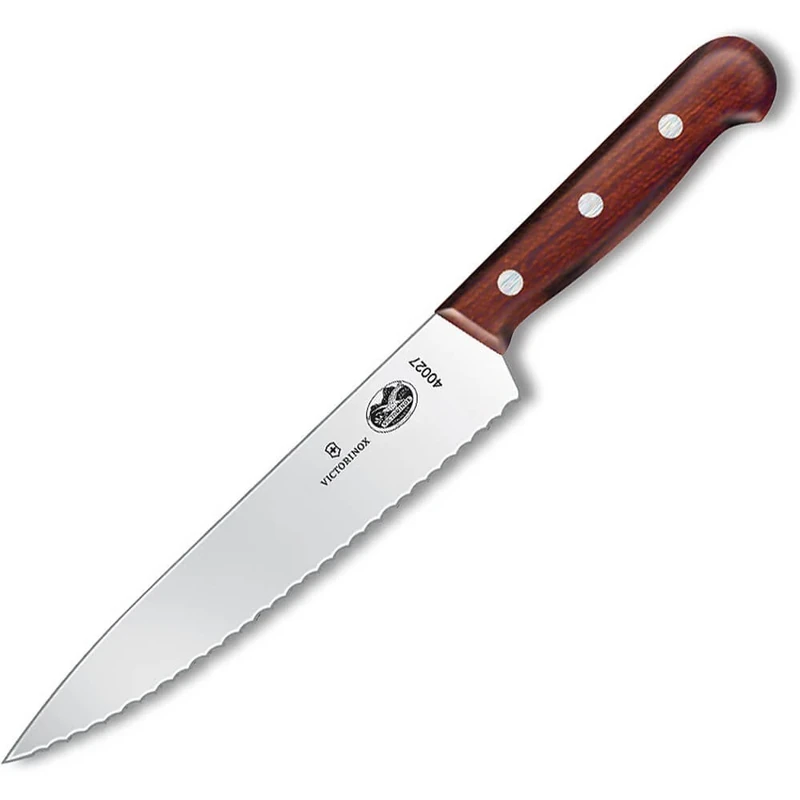 Victorinox Wavy Edge Kitchen Knife with 19 cm Blade and Rosewood Handle, Stainless Steel, Brown, 30 x 5 x 5 cm