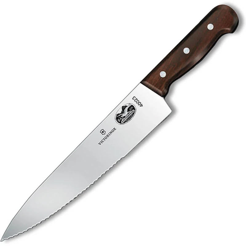 Victorinox Wavy Edge Kitchen Knife with 25 cm Blade and Rosewood Handle, Stainless Steel, Brown, 30 x 5 x 5 cm