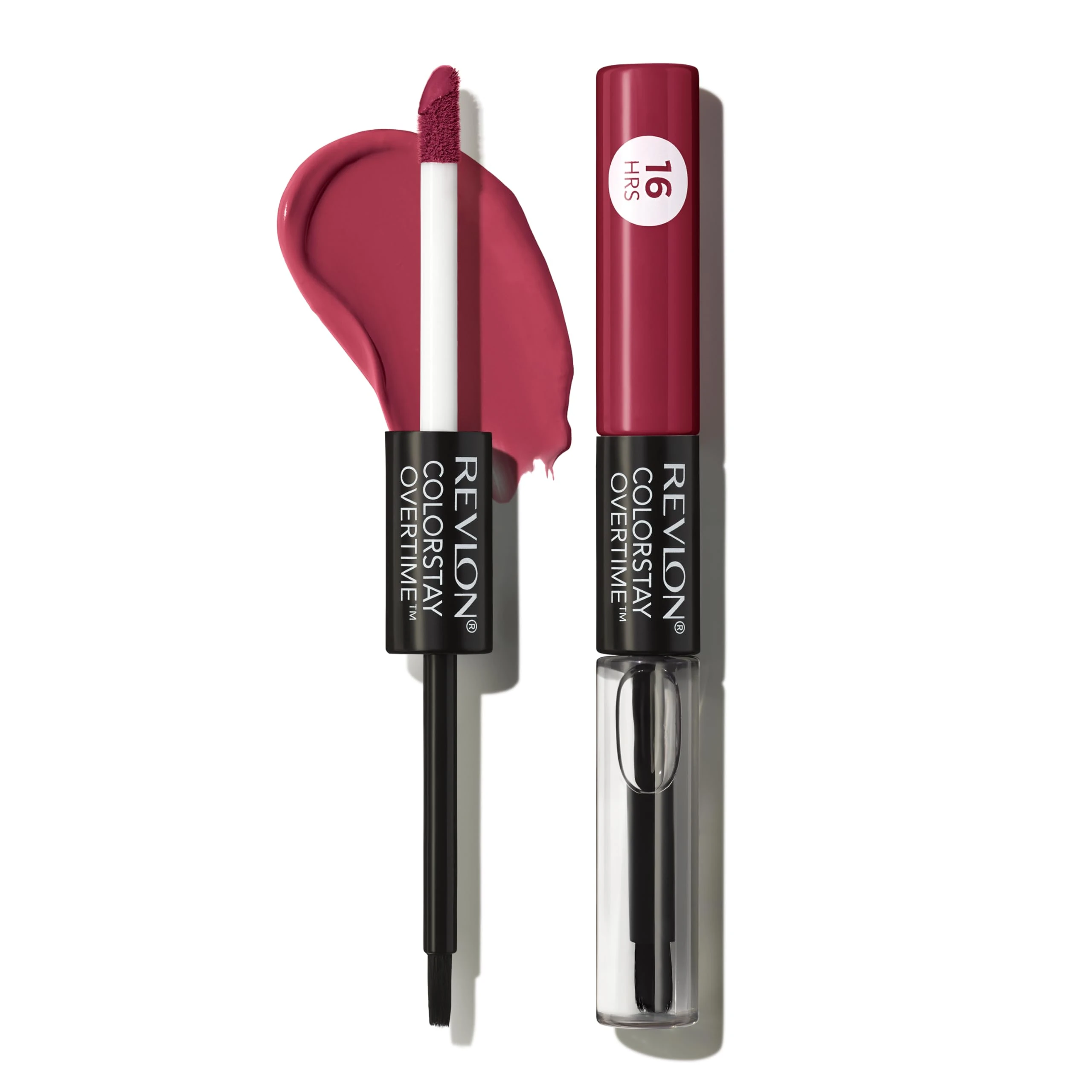 Revlon Colorstay Overtime Lipcolour, Dual Ended Longwearing Liquid Lipstick with Clear Lip Gloss, with Vitamin E in Pink, Stay Currant (280)