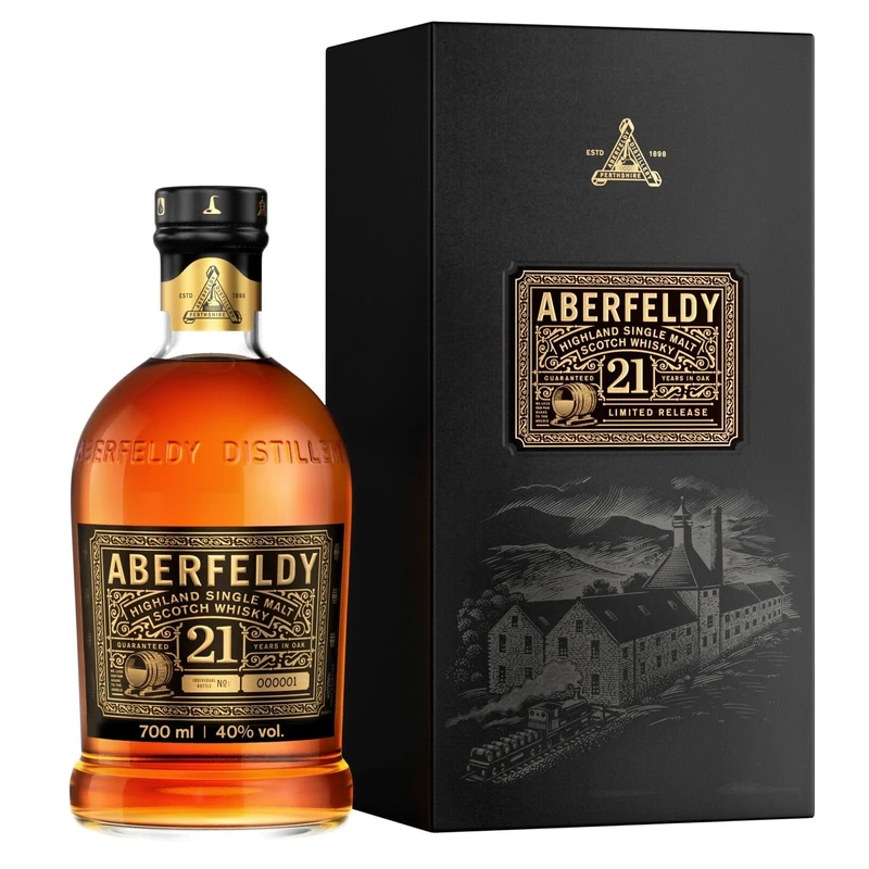 Aberfeldy 21 Year Old Single Malt Scotch Whisky, 40% vol., 70 cl / 700 ml, Premium Whisky Aged in Four Cask Types